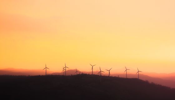 Wind turbines at sunset