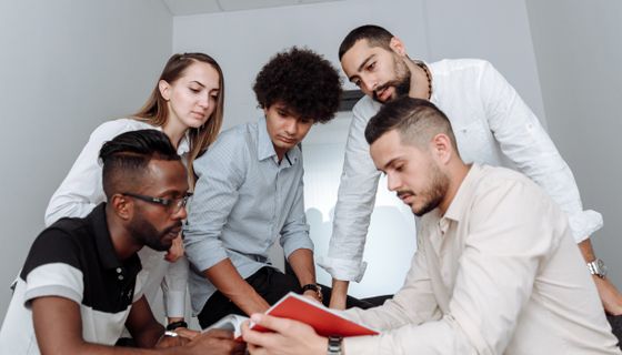 Diverse team collaborating in an office